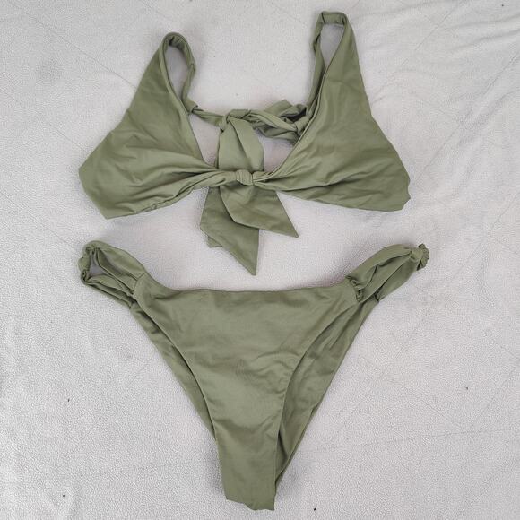 Frankie's Bikinis Bikini Set Women Large Army Green Tie Front Two-Piece Swimsuit - Picture 1 of 6